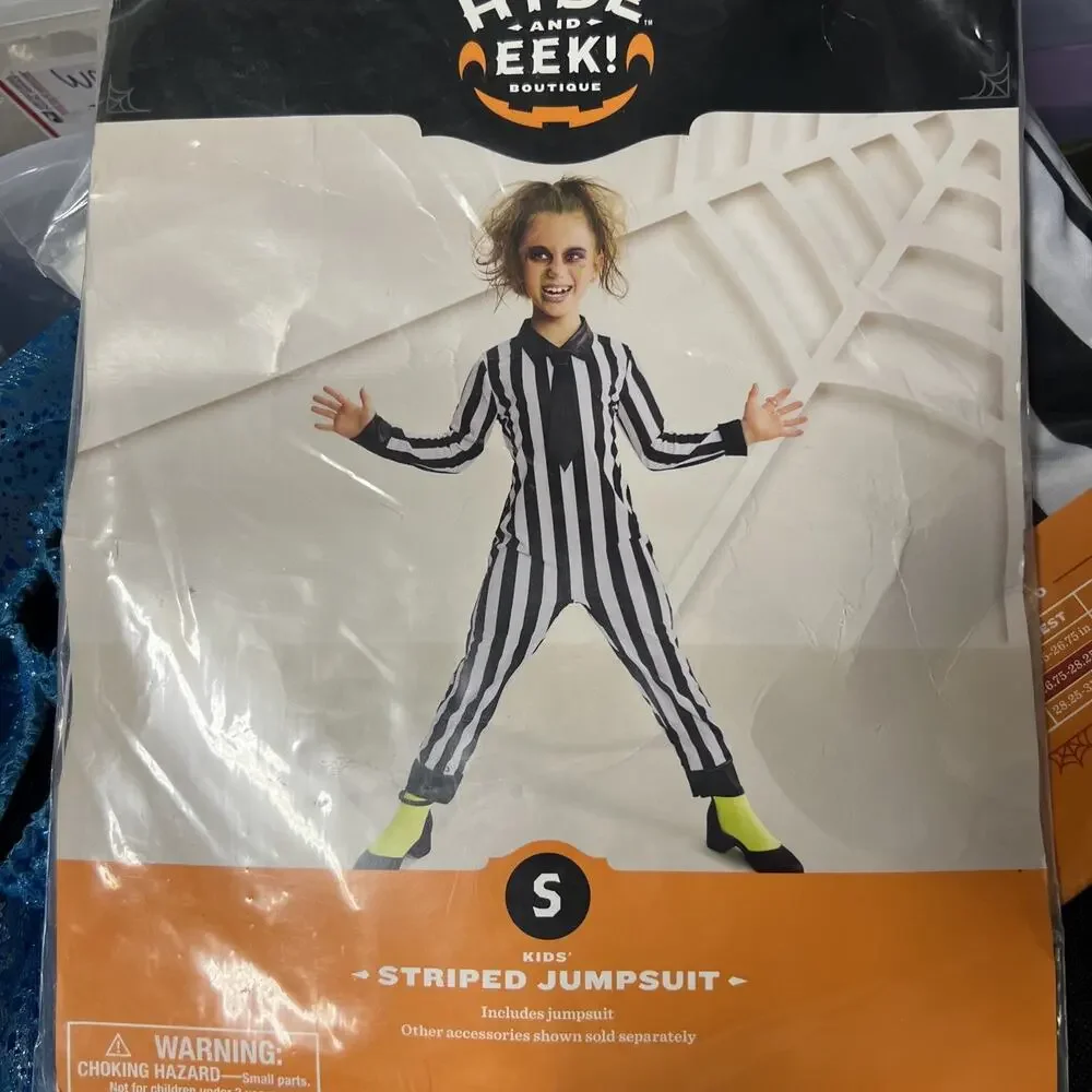 Hyde & Eek Girls Black & White Striped Jumpsuit Halloween Costume Kids Small